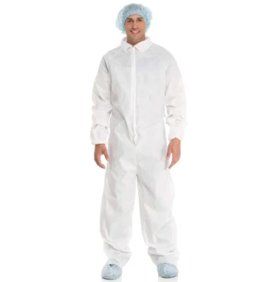 PPE-Plus Ropa protectora no tejida desechable Purificación a prueba de polvo Mono con capucha Blanco